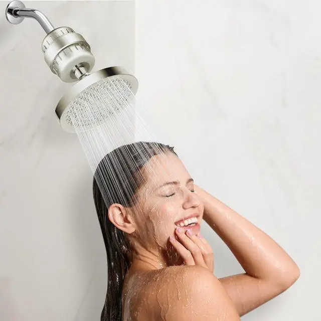 Alt view image 2 of 7 - High Pressure Filtered Shower Head Set, 6 Rain Shower Filter for Hard Water, Universal Round Showerhead 20 Stage Filtration Removes Impurities for Rejuvenated Skin by Eolax, Brushed Nickel