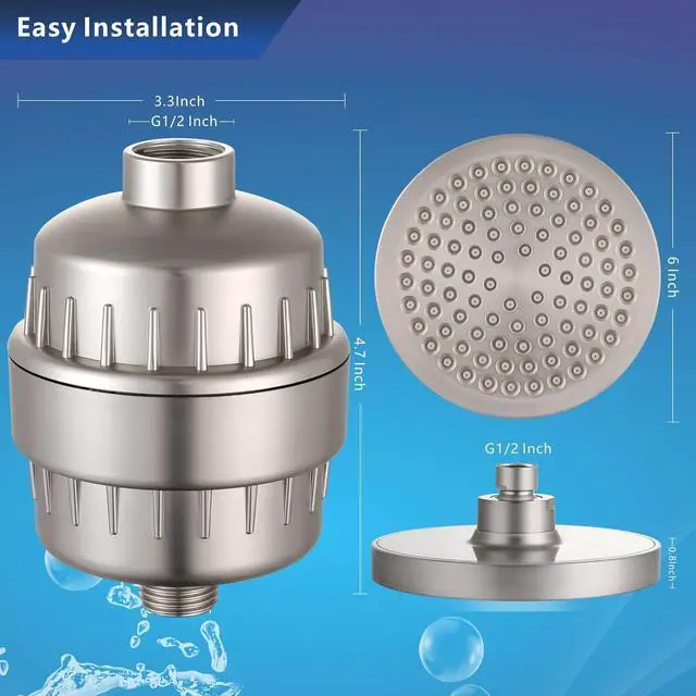 Alt view image 3 of 7 - High Pressure Filtered Shower Head Set, 6 Rain Shower Filter for Hard Water, Universal Round Showerhead 20 Stage Filtration Removes Impurities for Rejuvenated Skin by Eolax, Brushed Nickel