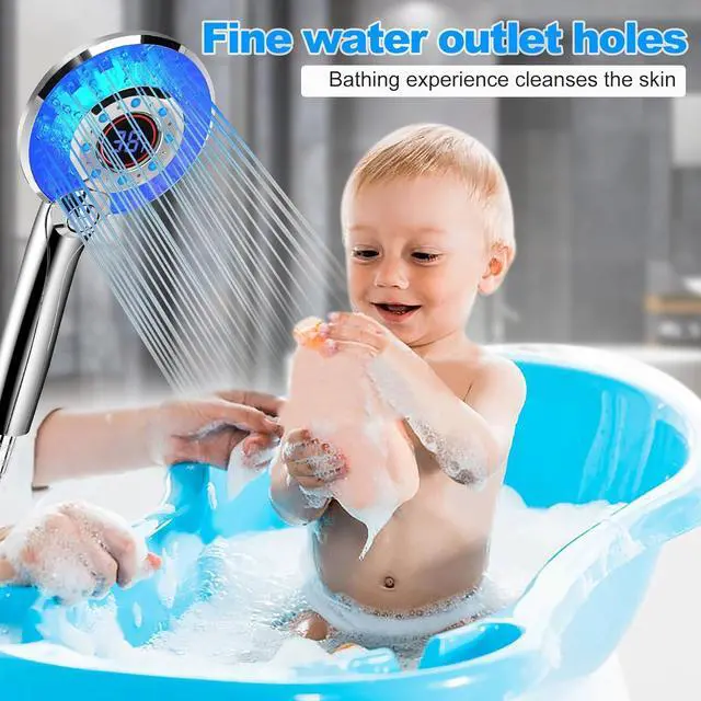Alt view image 7 of 7 - LED Shower Head Color Changing, Handheld Shower Head High Pressure with Hose, Water Saving Spray Showerheads, Discoloration Warning, Water Temperature Display, 3 Spray Modes, Easy to Install, Chrome
