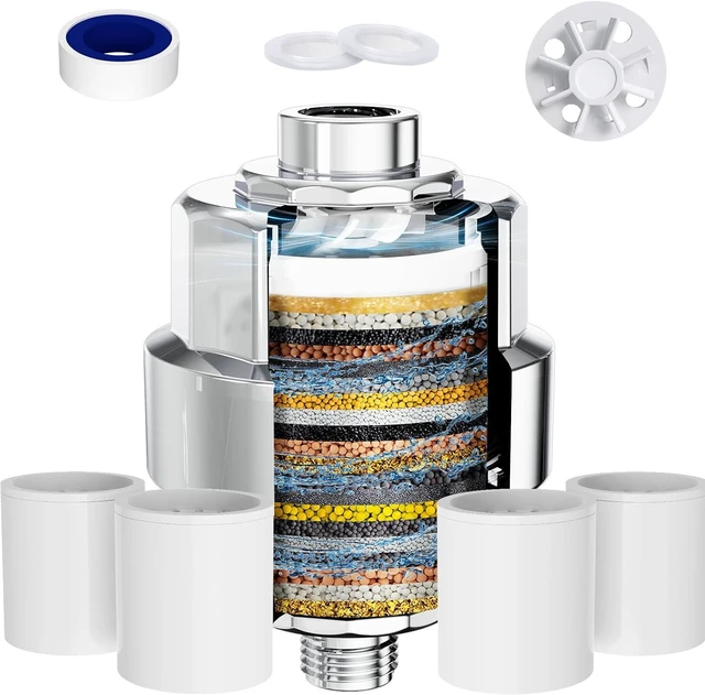 Main image of Shower Filter, EMBATHER 20 Stage Shower Head Filter for Hard Water Remove Chlorine/Fluoride/Heavy Metals,High Output Shower Softener Filter for Hair, 4 Cartridge Polished Chrome