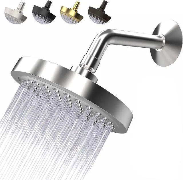 Main image of High Pressure Shower Head - Anti-Clogging Silicone Nozzles - 2.5 GPM Removable Restrictor - Easy to Clean Adjustable Replacement - easy to install with Plumbers Tape - 6 inch - Classic Chrome Finish