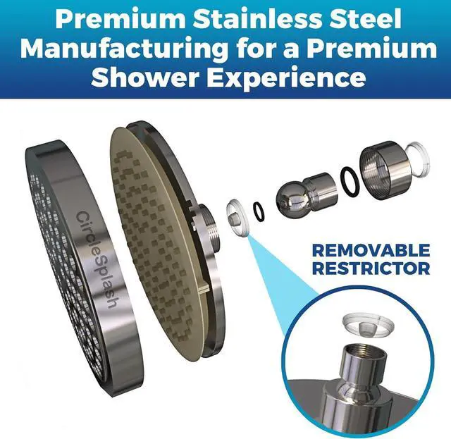 Alt view image 5 of 7 - High Pressure Shower Head - Anti-Clogging Silicone Nozzles - 2.5 GPM Removable Restrictor - Easy to Clean Adjustable Replacement - easy to install with Plumbers Tape - 6 inch - Classic Chrome Finish