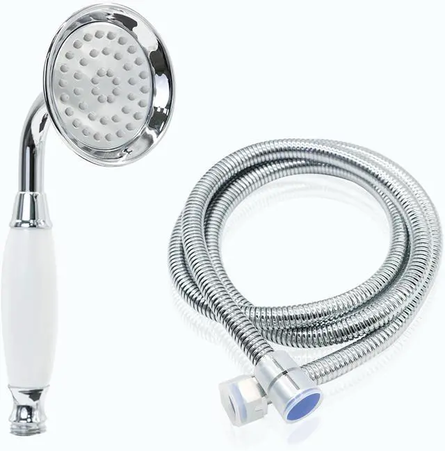 Main image of ENGA Vintage Hand-held Shower Rain Sprayer Telephone Shaped Brass Ceramic Shower Head with 59 Inch Hose for Bathroom (Chrome Finish)