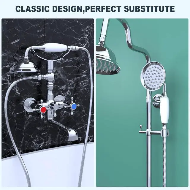 Alt view image 2 of 7 - ENGA Vintage Hand-held Shower Rain Sprayer Telephone Shaped Brass Ceramic Shower Head with 59 Inch Hose for Bathroom (Chrome Finish)