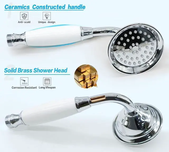 Alt view image 4 of 7 - ENGA Vintage Hand-held Shower Rain Sprayer Telephone Shaped Brass Ceramic Shower Head with 59 Inch Hose for Bathroom (Chrome Finish)