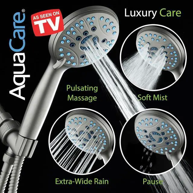Alt view image 6 of 7 - AquaCare High Pressure 8-mode Handheld Shower Head - Anti-clog Nozzles, Built-in Power Wash to Clean Tub, Tile & Pets, Extra Long 6 ft. Stainless Steel Hose, Wall & Overhead Brackets