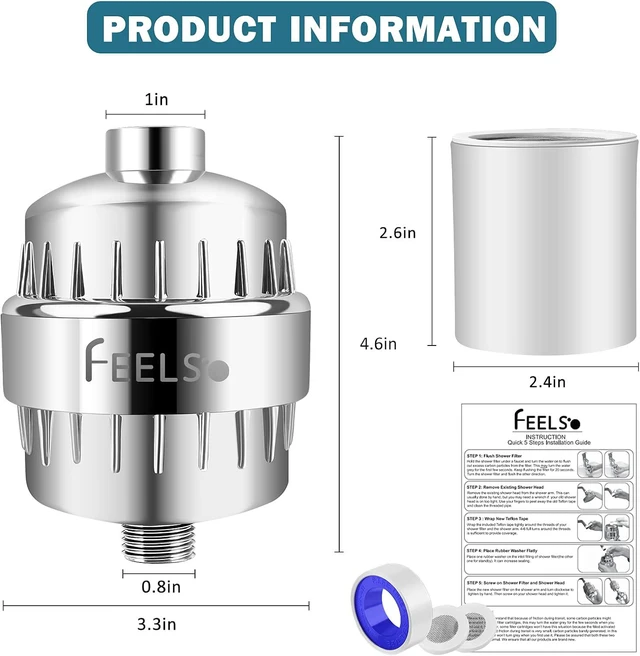 Alt view image 6 of 6 - FEELSO 18 Stage Shower Filter, Upgraded High Output Universal Shower Head Water Softener Filter for Hard Water Remove Chlorine Fluoride Heavy Metals Sediments Impurities