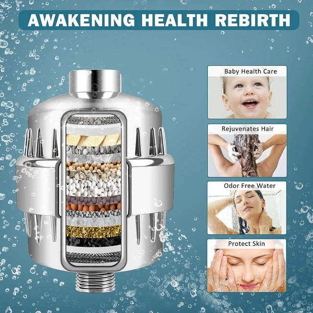 Alt view image 3 of 6 - FEELSO 18 Stage Shower Filter, Upgraded High Output Universal Shower Head Water Softener Filter for Hard Water Remove Chlorine Fluoride Heavy Metals Sediments Impurities