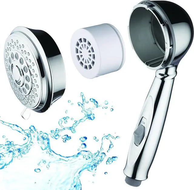 Alt view image 6 of 7 - AquaCare by Hotel Spa 7-Setting Filtered Handheld Shower Head with Patented ON/OFF Pause Switch and Enriched KDF Shower Filter Cartridge Inside 4 Inch