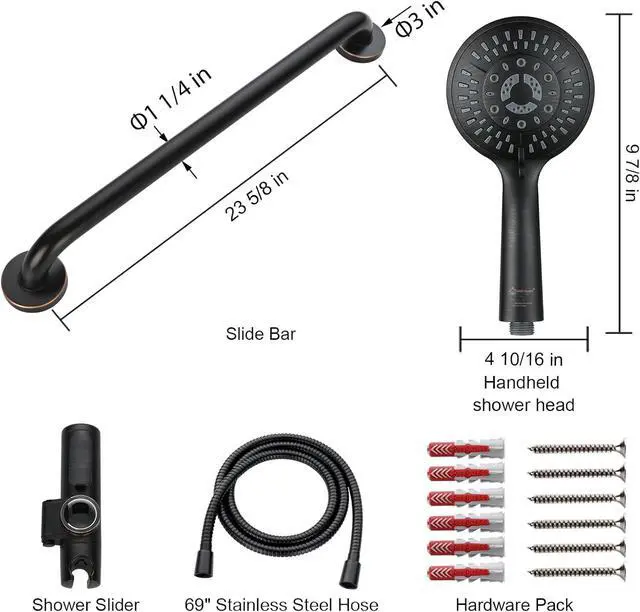 Alt view image 2 of 7 - BRIGHT SHOWERS Slide Bar Shower Set with Handheld Shower Head, ADA-Compliant Stainless Steel Grab Bar, Adjustable Height and 69-Inch Hose  Oil Rubbed Bronze