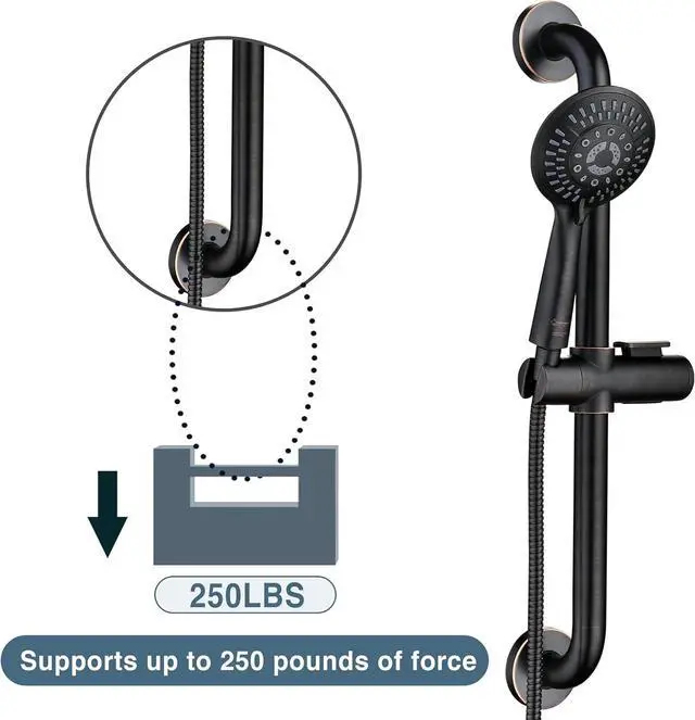 Alt view image 6 of 7 - BRIGHT SHOWERS Slide Bar Shower Set with Handheld Shower Head, ADA-Compliant Stainless Steel Grab Bar, Adjustable Height and 69-Inch Hose  Oil Rubbed Bronze