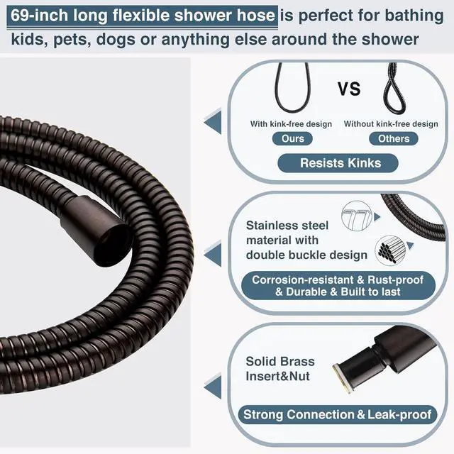 Alt view image 7 of 7 - BRIGHT SHOWERS Slide Bar Shower Set with Handheld Shower Head, ADA-Compliant Stainless Steel Grab Bar, Adjustable Height and 69-Inch Hose  Oil Rubbed Bronze