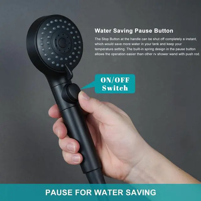 Alt view image 2 of 7 - RV Shower Head with Hose,5-mode High Pressure Shower Head with On Off Switch Water Saving for Camper, No Drilling Wall Mount Handheld Shower Holder and Adhesive Hose Guide Ring (Black)