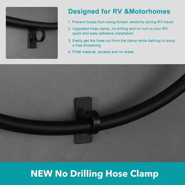 Alt view image 7 of 7 - RV Shower Head with Hose,5-mode High Pressure Shower Head with On Off Switch Water Saving for Camper, No Drilling Wall Mount Handheld Shower Holder and Adhesive Hose Guide Ring (Black)