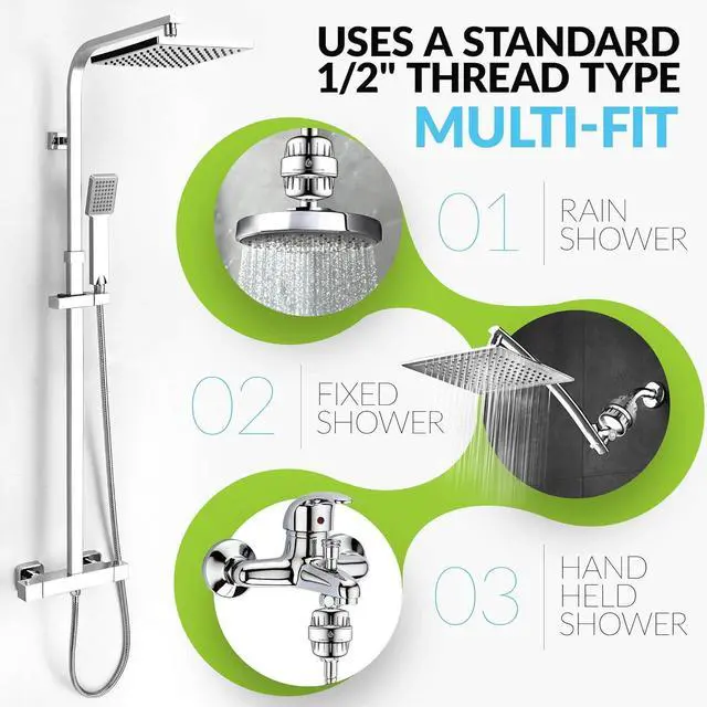 Alt view image 2 of 5 - Shower Filter with Silver layer - Multi Stage shower head for Hard Water - Remove Chlorine Fluoride Lead - 2 Cartridge Replacement - High Output Water Softener - Suitable for All Rain Showerheads