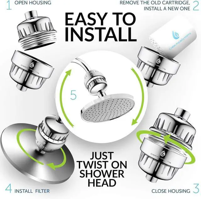 Alt view image 5 of 5 - Shower Filter with Silver layer - Multi Stage shower head for Hard Water - Remove Chlorine Fluoride Lead - 2 Cartridge Replacement - High Output Water Softener - Suitable for All Rain Showerheads