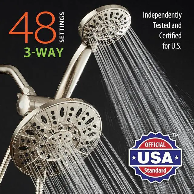 Alt view image 2 of 6 - AquaDance 7" Premium High Pressure 3-Way Rainfall Combo with Stainless Steel Hose  Enjoy Luxurious 6-setting Rain Shower Head and Hand Held Shower Separately or Together  Brushed Nickel Finish