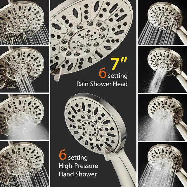 Alt view image 3 of 6 - AquaDance 7" Premium High Pressure 3-Way Rainfall Combo with Stainless Steel Hose  Enjoy Luxurious 6-setting Rain Shower Head and Hand Held Shower Separately or Together  Brushed Nickel Finish
