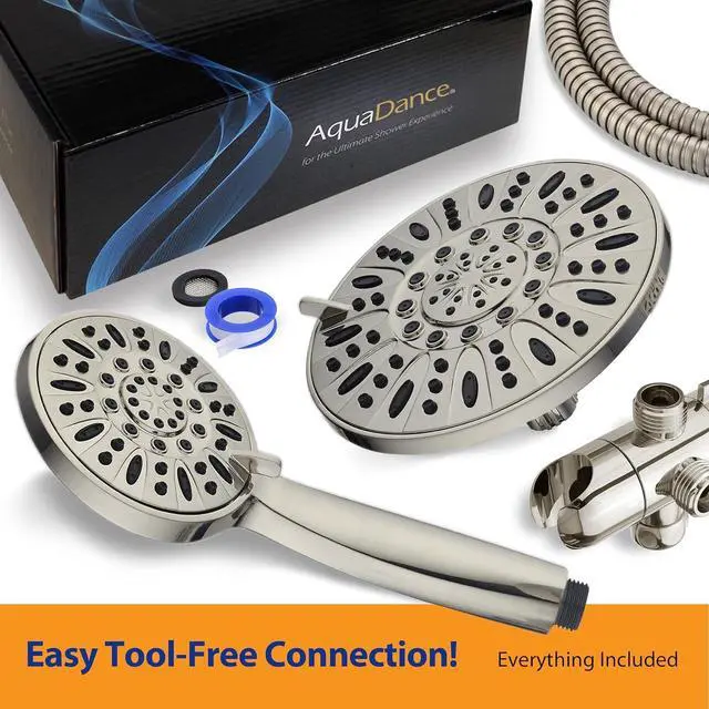 Alt view image 6 of 6 - AquaDance 7" Premium High Pressure 3-Way Rainfall Combo with Stainless Steel Hose  Enjoy Luxurious 6-setting Rain Shower Head and Hand Held Shower Separately or Together  Brushed Nickel Finish