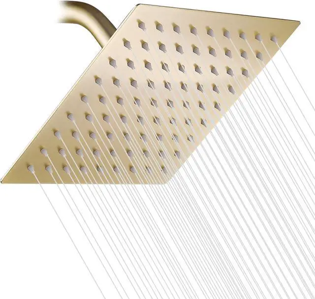 Main image of GGStudy Square 6 Inch Stainless Steel Shower Head High Pressure Rainall Shower Head Brushed Gold Ultra Thin Design-Best Pressure Boosting