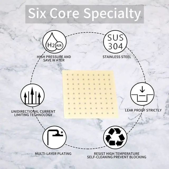 Alt view image 3 of 5 - GGStudy Square 6 Inch Stainless Steel Shower Head High Pressure Rainall Shower Head Brushed Gold Ultra Thin Design-Best Pressure Boosting