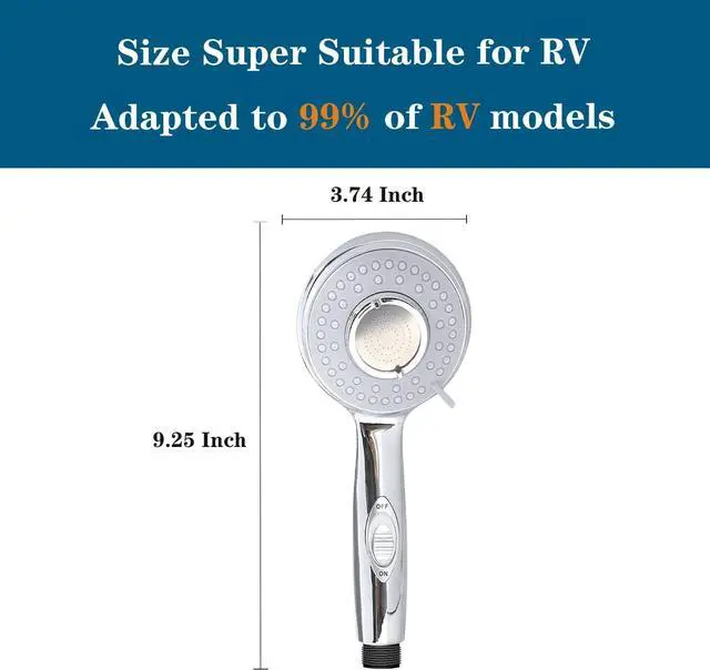 Alt view image 2 of 7 - RV Shower Head with Hose and on off switch - High pressure shower head replacement for Bath roomRVMotor homeBoatTravel Trailer and Camper - with Stainless Steel 60'' Hose and bracket