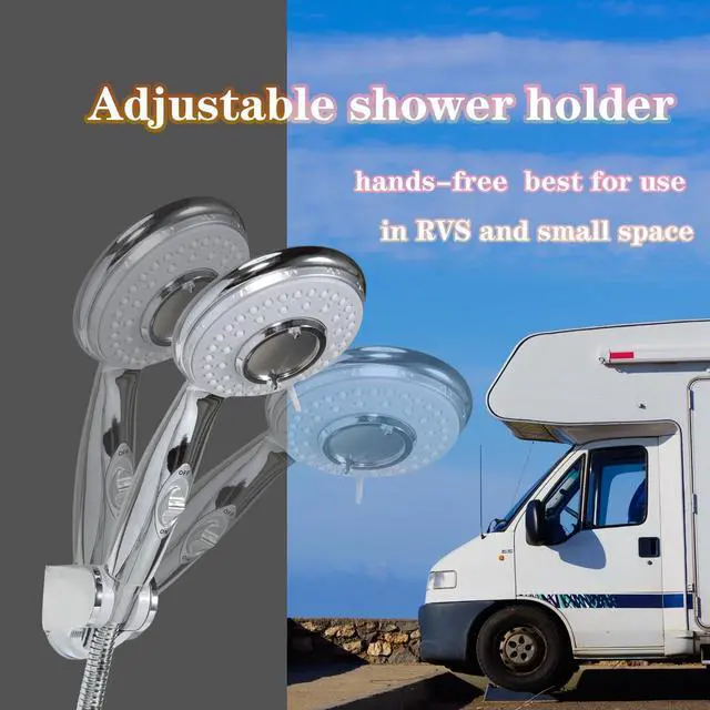 Alt view image 7 of 7 - RV Shower Head with Hose and on off switch - High pressure shower head replacement for Bath roomRVMotor homeBoatTravel Trailer and Camper - with Stainless Steel 60'' Hose and bracket