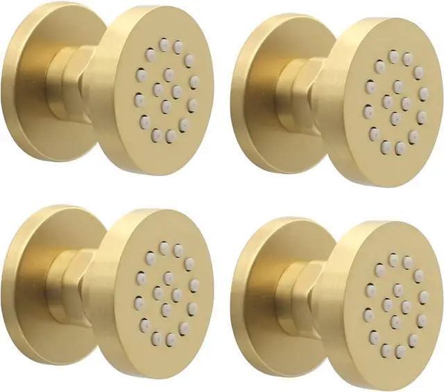 Main image of Brass Round Shower Body Spray Jets 4 Pack, HOMEDEC Spa Massage Nozzle 2inch Rain Showerhead Wall Mount Rainfall Shower Head Sprayer, Brushed Gold