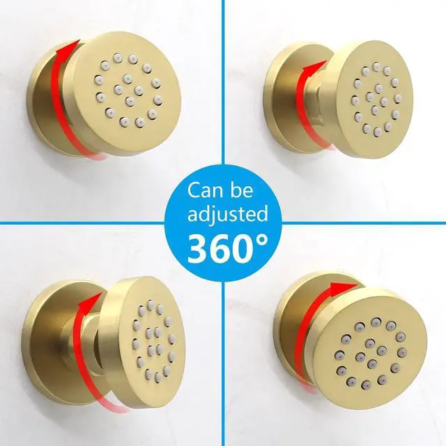 Alt view image 2 of 7 - Brass Round Shower Body Spray Jets 4 Pack, HOMEDEC Spa Massage Nozzle 2inch Rain Showerhead Wall Mount Rainfall Shower Head Sprayer, Brushed Gold