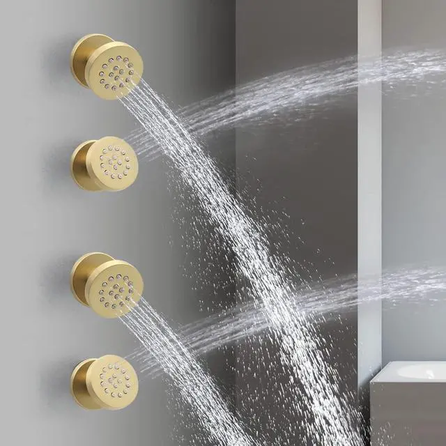 Alt view image 3 of 7 - Brass Round Shower Body Spray Jets 4 Pack, HOMEDEC Spa Massage Nozzle 2inch Rain Showerhead Wall Mount Rainfall Shower Head Sprayer, Brushed Gold