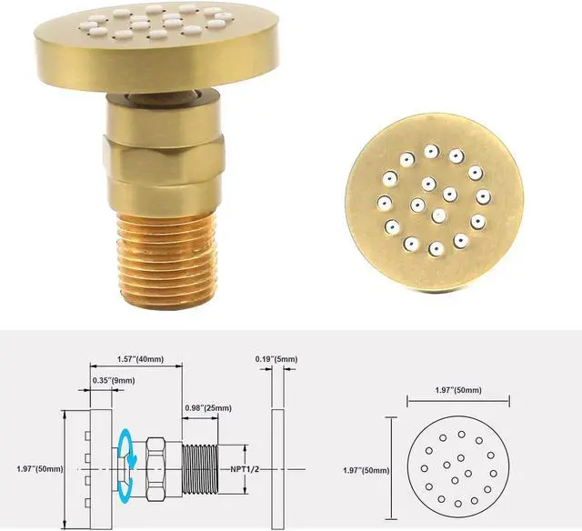 Alt view image 6 of 7 - Brass Round Shower Body Spray Jets 4 Pack, HOMEDEC Spa Massage Nozzle 2inch Rain Showerhead Wall Mount Rainfall Shower Head Sprayer, Brushed Gold