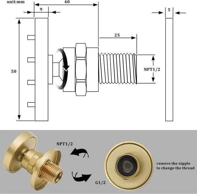 Alt view image 7 of 7 - Brass Round Shower Body Spray Jets 4 Pack, HOMEDEC Spa Massage Nozzle 2inch Rain Showerhead Wall Mount Rainfall Shower Head Sprayer, Brushed Gold