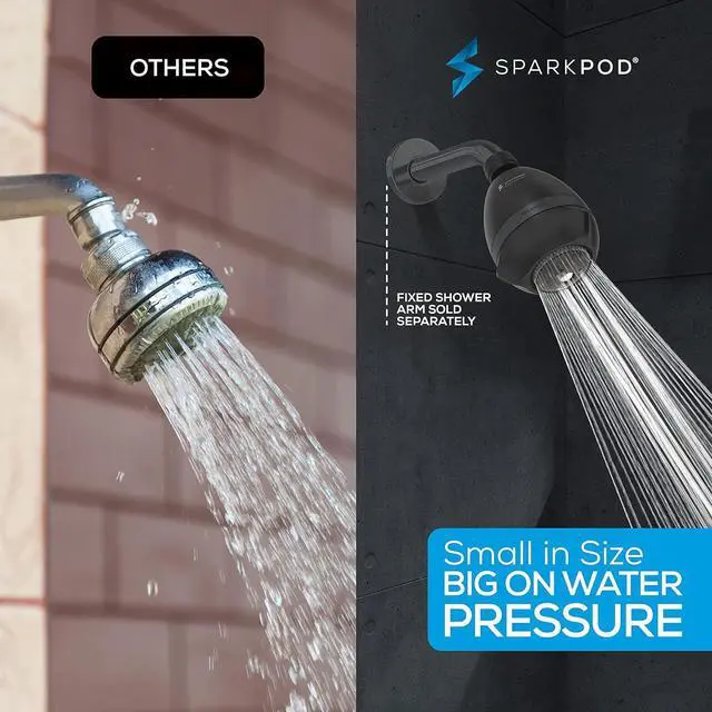 Alt view image 3 of 7 - SparkPod 3-Inch Extreme High Pressure Shower Heads - Pressure Boosting with Rain, Massage & Pulsating Mode, Powerful Water-Saving Showerhead - 2.5 GPM Fixed Shower Head (Midnight Black Matte)