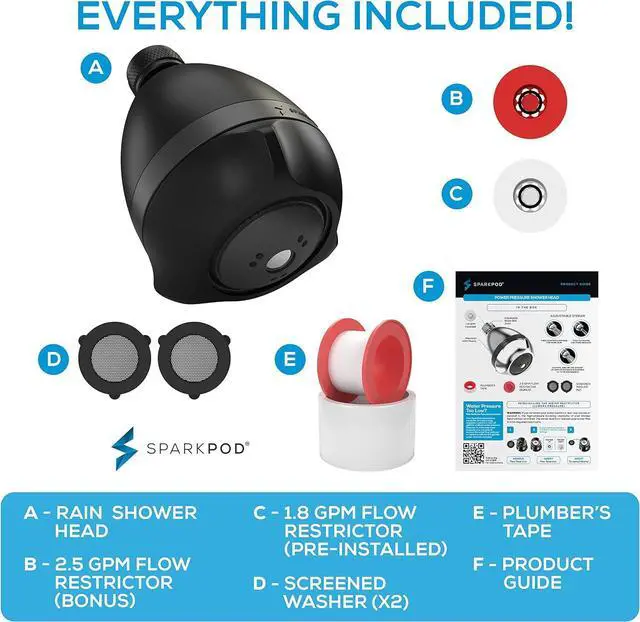 Alt view image 6 of 7 - SparkPod 3-Inch Extreme High Pressure Shower Heads - Pressure Boosting with Rain, Massage & Pulsating Mode, Powerful Water-Saving Showerhead - 2.5 GPM Fixed Shower Head (Midnight Black Matte)