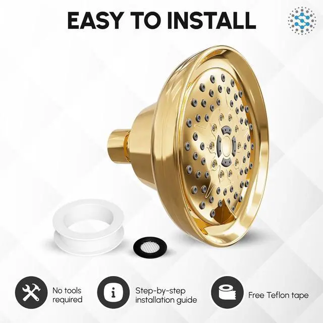 Alt view image 6 of 7 - Luxury Spa: ImperialShine Gold Shower Head, 5 inch 6 Spray Adjustable High Pressure Showerhead with 360 Degree Tilt, Experience Comfort and Elegance (Polished Brass/ImperialShine Gold)