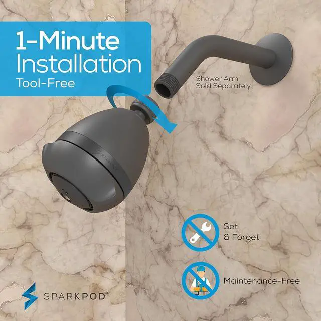 Alt view image 2 of 7 - SparkPod 3-Inch Extreme High Pressure Shower Heads - Pressure Boosting with Rain, Massage & Pulsating Mode, Powerful Water-Saving Showerhead - 2.5 GPM Fixed Shower Head (Charcoal Grey)