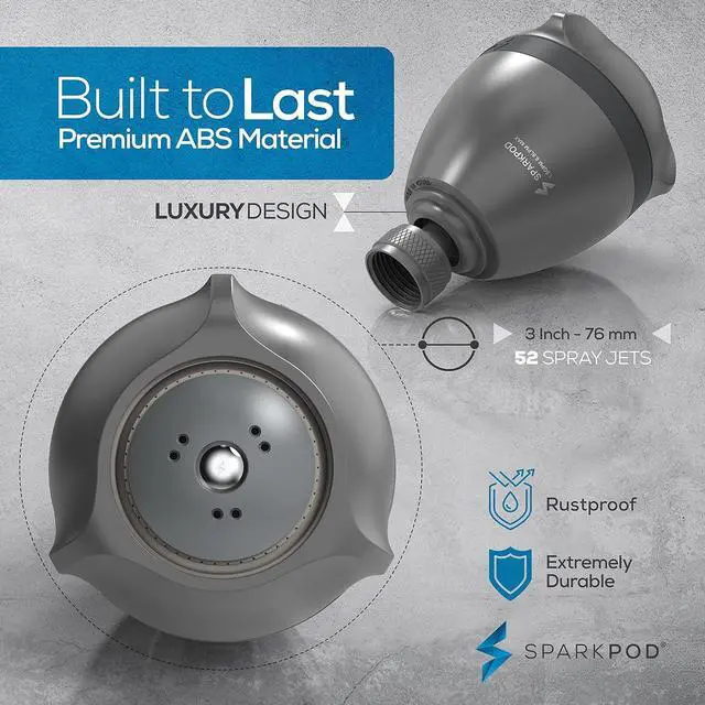 Alt view image 7 of 7 - SparkPod 3-Inch Extreme High Pressure Shower Heads - Pressure Boosting with Rain, Massage & Pulsating Mode, Powerful Water-Saving Showerhead - 2.5 GPM Fixed Shower Head (Charcoal Grey)