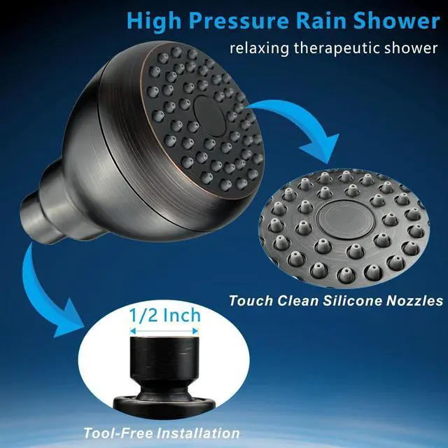 Alt view image 4 of 7 - 2 Pack High Pressure Shower Head - Powerful Bathroom Pressure Boosting Showerhead - Perfect Universal Replacement for Rain Shower Heads(Oil Rubbed Bronze)