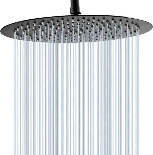 Main image of GGStudy Round 16 Inch Stainless Steel Shower Head Rain Style Shower Head Black Large Square Rainfall Shower Heads Matte Black