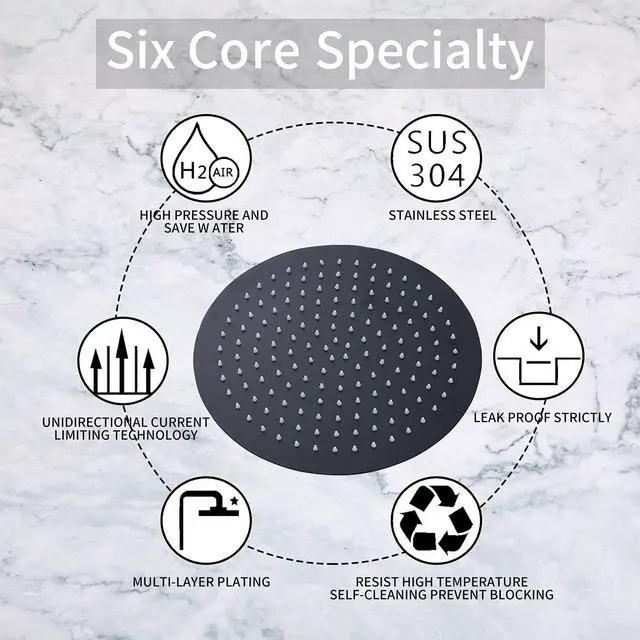 Alt view image 3 of 6 - GGStudy Round 16 Inch Stainless Steel Shower Head Rain Style Shower Head Black Large Square Rainfall Shower Heads Matte Black
