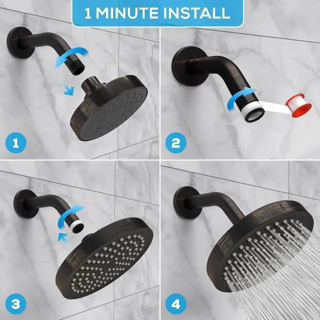 Alt view image 4 of 7 - SparkPod Shower Head - High Pressure Rain - Premium Quality Luxury Design - 1-Min Install - Easy Clean Adjustable Replacement for Your Bathroom Shower Heads (Vintage Oil Rubbed Bronze, 6 Inch Round)