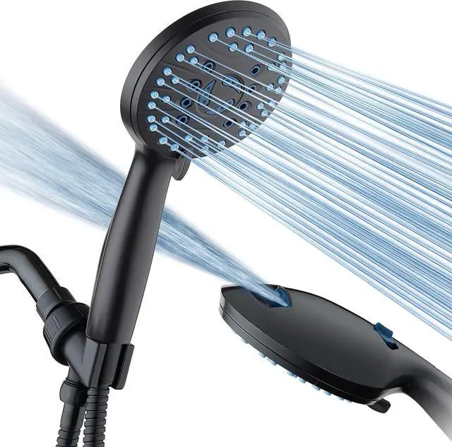 Main image of AquaCare High Pressure 8-mode Handheld Shower Head - Anti-clog Nozzles, Built-in Power Wash to Clean Tub, Tile & Pets, Extra Long 6 ft. Stainless Steel Hose, Wall & Overhead Brackets