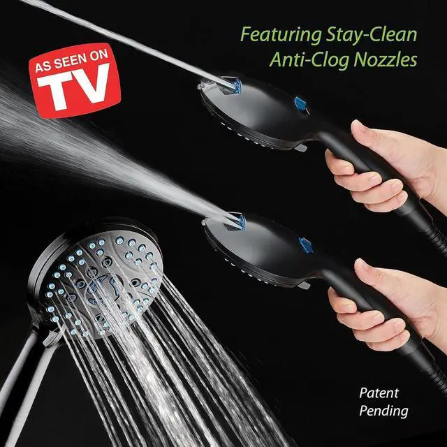 Alt view image 2 of 7 - AquaCare High Pressure 8-mode Handheld Shower Head - Anti-clog Nozzles, Built-in Power Wash to Clean Tub, Tile & Pets, Extra Long 6 ft. Stainless Steel Hose, Wall & Overhead Brackets