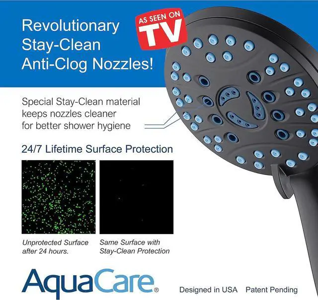 Alt view image 3 of 7 - AquaCare High Pressure 8-mode Handheld Shower Head - Anti-clog Nozzles, Built-in Power Wash to Clean Tub, Tile & Pets, Extra Long 6 ft. Stainless Steel Hose, Wall & Overhead Brackets