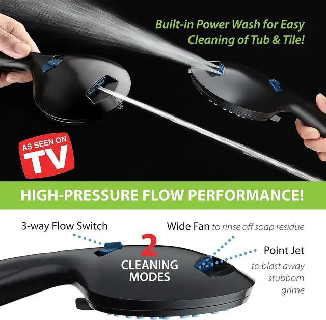 Alt view image 5 of 7 - AquaCare High Pressure 8-mode Handheld Shower Head - Anti-clog Nozzles, Built-in Power Wash to Clean Tub, Tile & Pets, Extra Long 6 ft. Stainless Steel Hose, Wall & Overhead Brackets