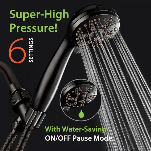 Alt view image 2 of 5 - AquaDance High Pressure 6-Setting Oil Rubbed Bronze Handheld Shower Head with Stainless Steel Hose. Officially Independently Tested to Meet Strict US Quality & Performance Standards!