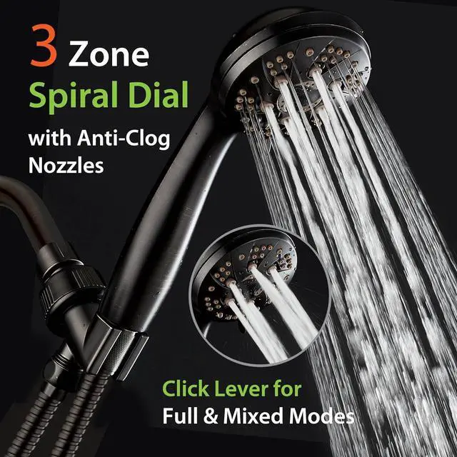 Alt view image 3 of 5 - AquaDance High Pressure 6-Setting Oil Rubbed Bronze Handheld Shower Head with Stainless Steel Hose. Officially Independently Tested to Meet Strict US Quality & Performance Standards!