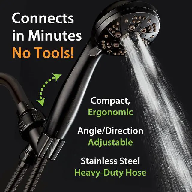Alt view image 4 of 5 - AquaDance High Pressure 6-Setting Oil Rubbed Bronze Handheld Shower Head with Stainless Steel Hose. Officially Independently Tested to Meet Strict US Quality & Performance Standards!