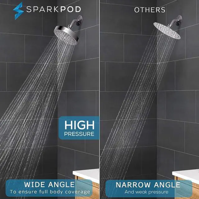 Alt view image 3 of 7 - SparkPod Shower Head - High Pressure Rain - Premium Quality Luxury Design - 1-Min Install - Easy Clean Adjustable Replacement for Your Bathroom Shower Heads (Luxury Polished Chrome, 6 Inch Round)