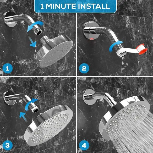 Alt view image 4 of 7 - SparkPod Shower Head - High Pressure Rain - Premium Quality Luxury Design - 1-Min Install - Easy Clean Adjustable Replacement for Your Bathroom Shower Heads (Luxury Polished Chrome, 6 Inch Round)